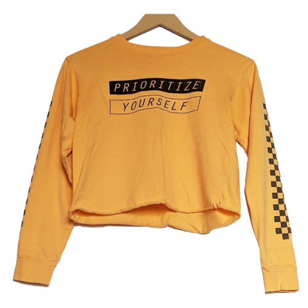 Mighty Fine Prioritize Yourself Long Sleeve Crop Top Size XS